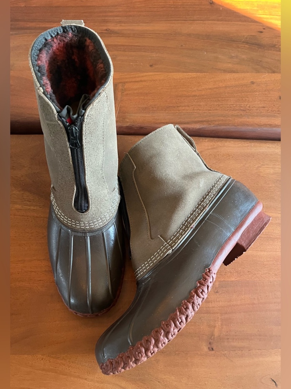 LL Bean Boots Fleece Plaid Lined Primaloft Waterproof USA Made Mens 11 M Brown